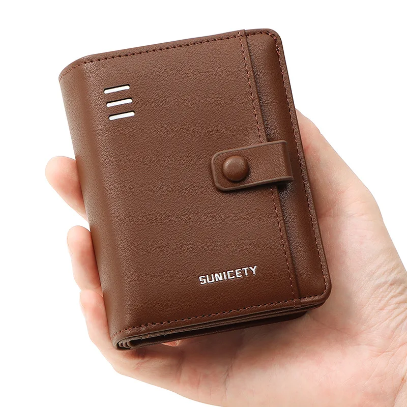Men's Wallet leisure time Short style PU leather Anti theft swiping Card Bags zipper Purse Male Two fold Vertical style Wallets