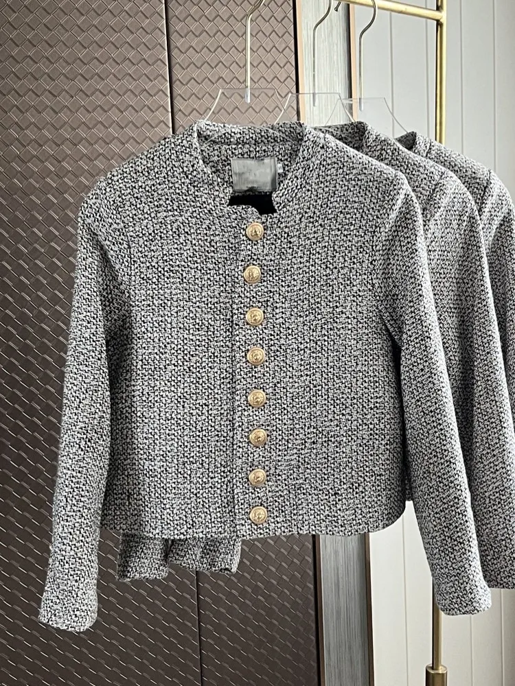 

Runway French Small Fragrance Tweed Woolen Women's Clothes Elegant Short Jacket Coat Female Outwear Top Casaco