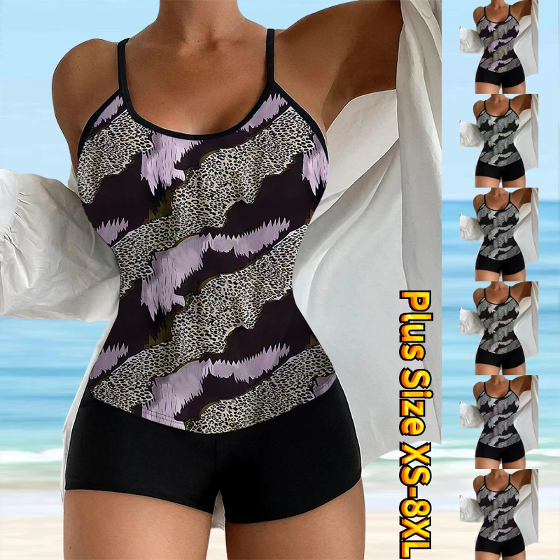 

Swimsuit Summer Loose Tankini Women Abstract Printing Monokini Bathing Suit Vintage Beach Wear Plus Size Swimwear Bikini Set