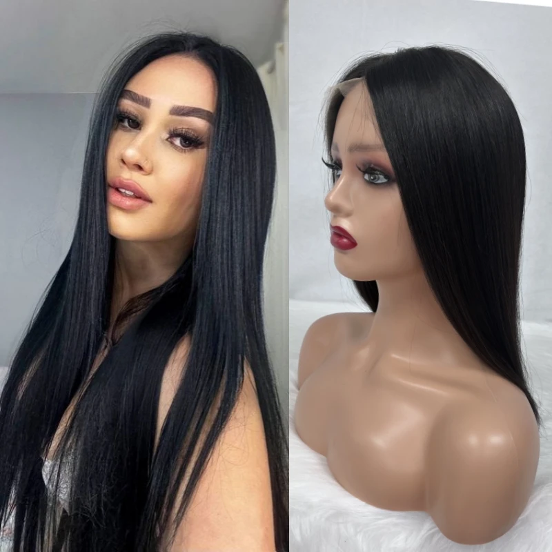 13*4 HD Lace Front Wigs Virgin Human Hair Pre Plucked Hairline Natural Black color Small Layer High Density Kosher Jewish Wigs