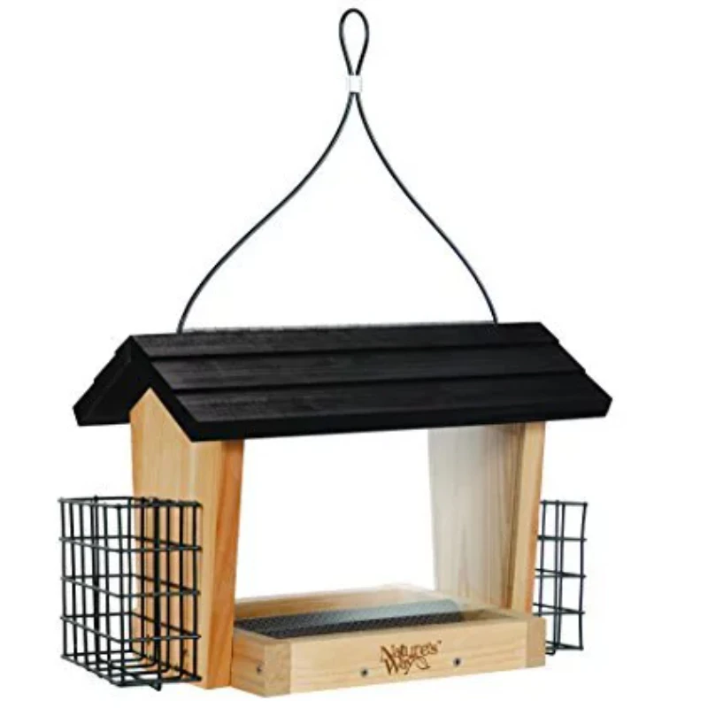 

Way 3 Quart Capacity Natural Cedar Hopper Feeder with 2 Suet Cages Cat water fountain Dog accessories Cats products Fuente agua