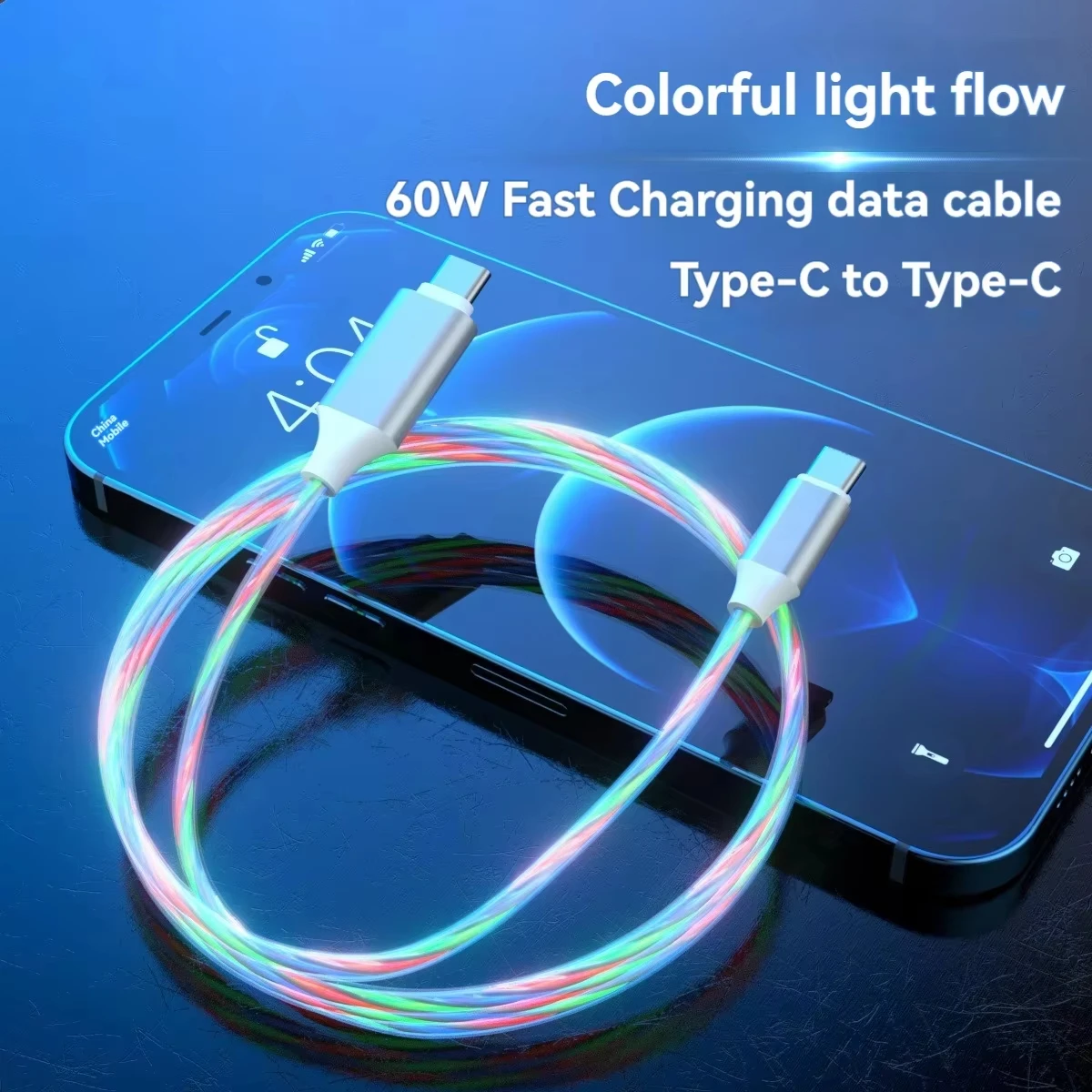 รูปสินค้า สายชาร์จเร็ว USB-C 60W พร้อมไฟ LED ใช้ได้กับหลายแบรนด์