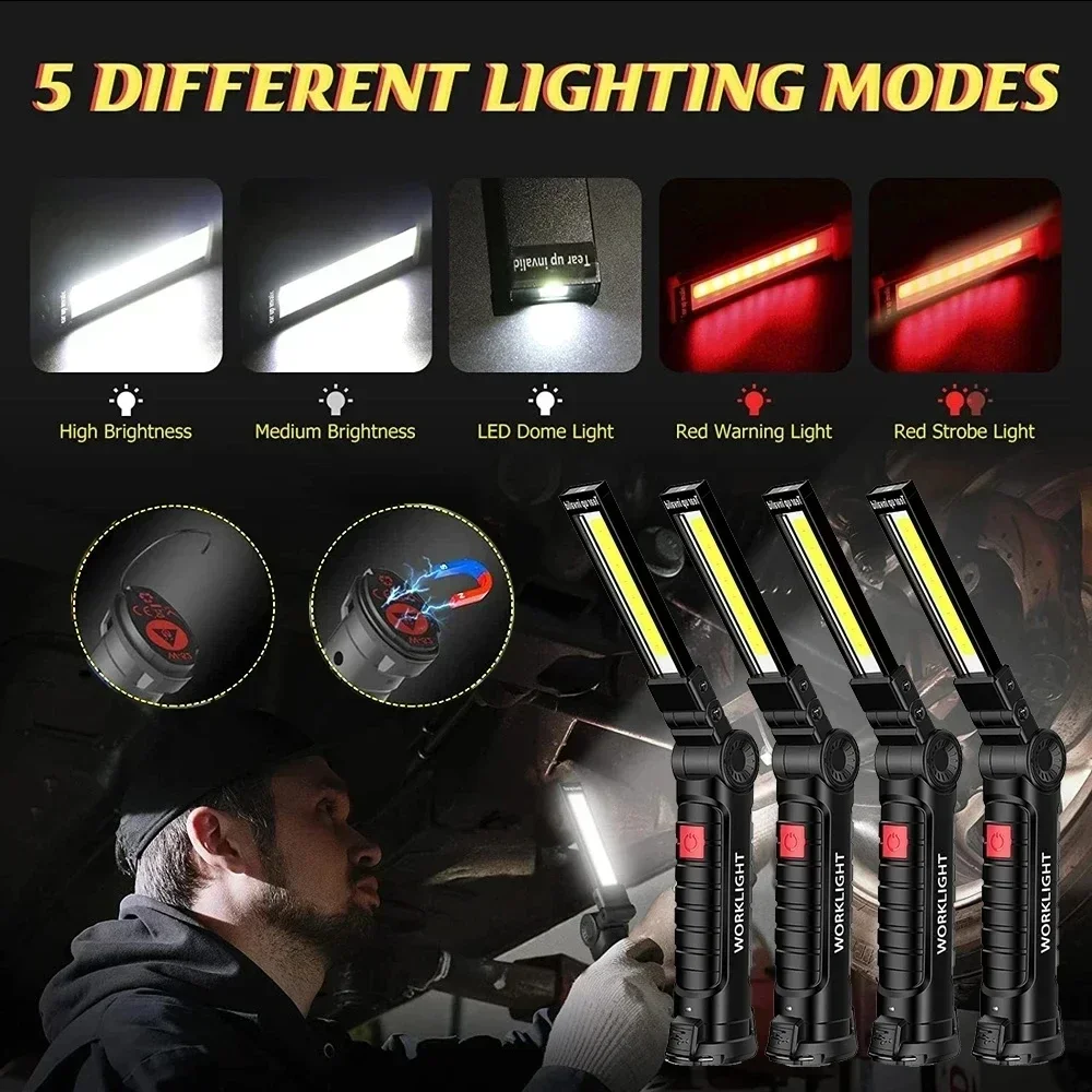 LED Work Light Work Light XIWANGFIRE W51 Multifunctional Portable COB LED Foldable Work Light Built in Battery USB Rechargeable Lamp Emergency Lantern