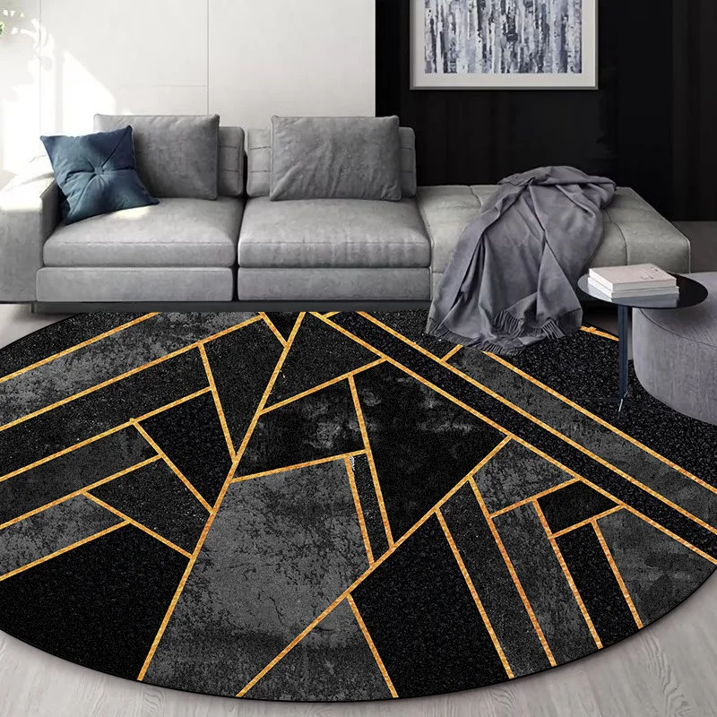 Modern Geometric Round Carpet Living Room Grey Luxury Decoration Home Bedroom Soft Rugs Lounge Coffee Tables Non-slip Floor Mats 3