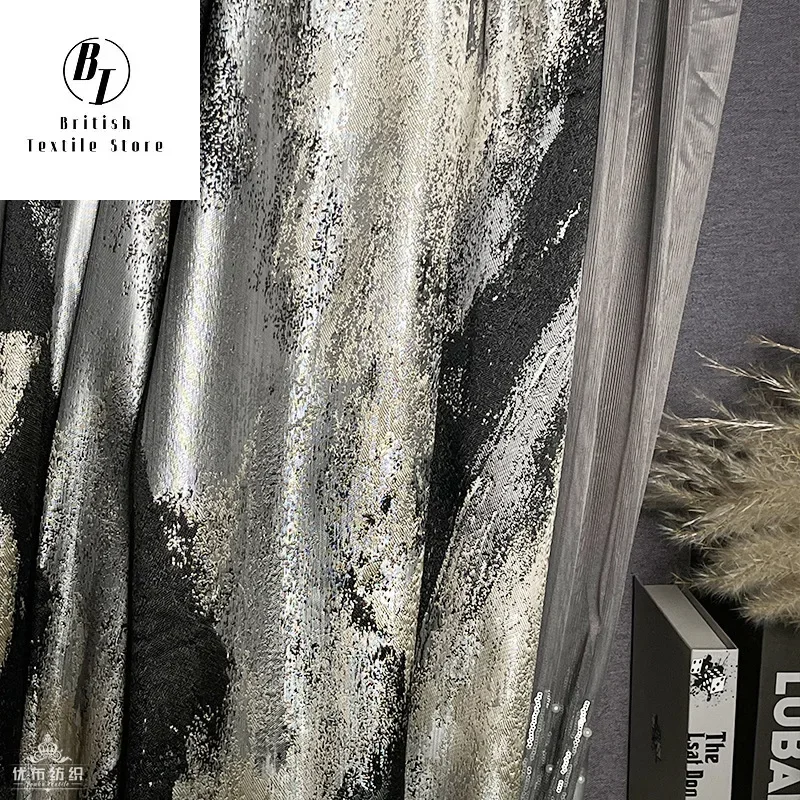 Modern Fashion Black High Precision Luxury Curtains for Living Room Bedroom Dining Blackout Jacquard Decor Window Grey Tulle 6