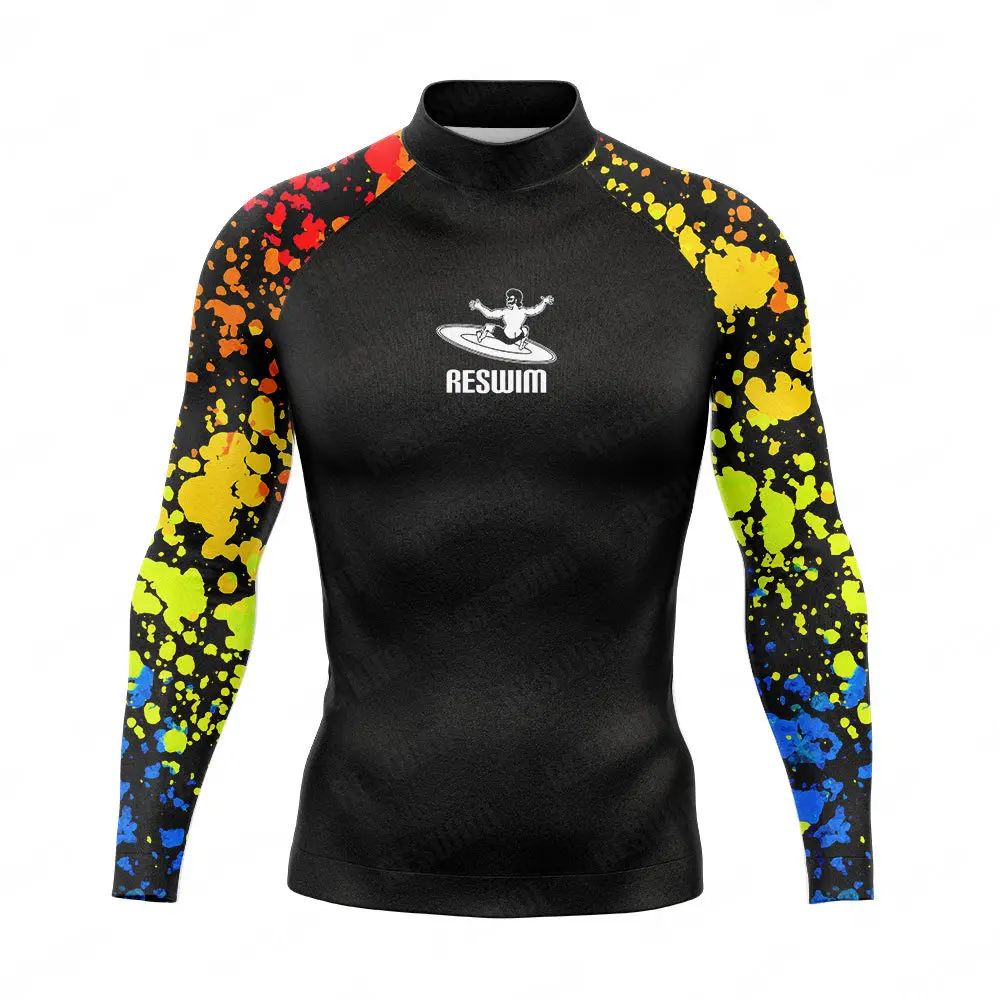 Surf Swimming Tight T-shirt Long Sleeve Beach UV Protection Swimwear Men's Print Swimsuit Quick Dry GYM Surf Diving Clothes