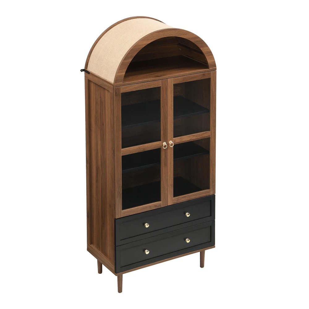 Schrank-Aufbewahrungsschrank mit verstellbaren Klappböden, moderner Retro-Aufbewahrungsschrank aus gebogenem Glas, verstellbare Regale, Sideboard – Detail 25