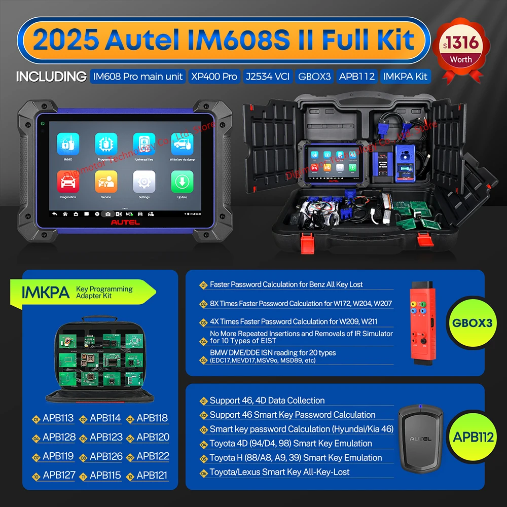 Autel MaxiIM IM608S II Full Key Programmer OBD2 Scanner IM608 II Car Diagnostics Tools Top IMMO Key Programming PK IM508S KM100