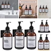 Soap Dispenser Brown Wall Mounted Shampoo Shower Gel Lotion Refillable Empty Bottle with Label Tray Kitchen Accessories 500ML 1