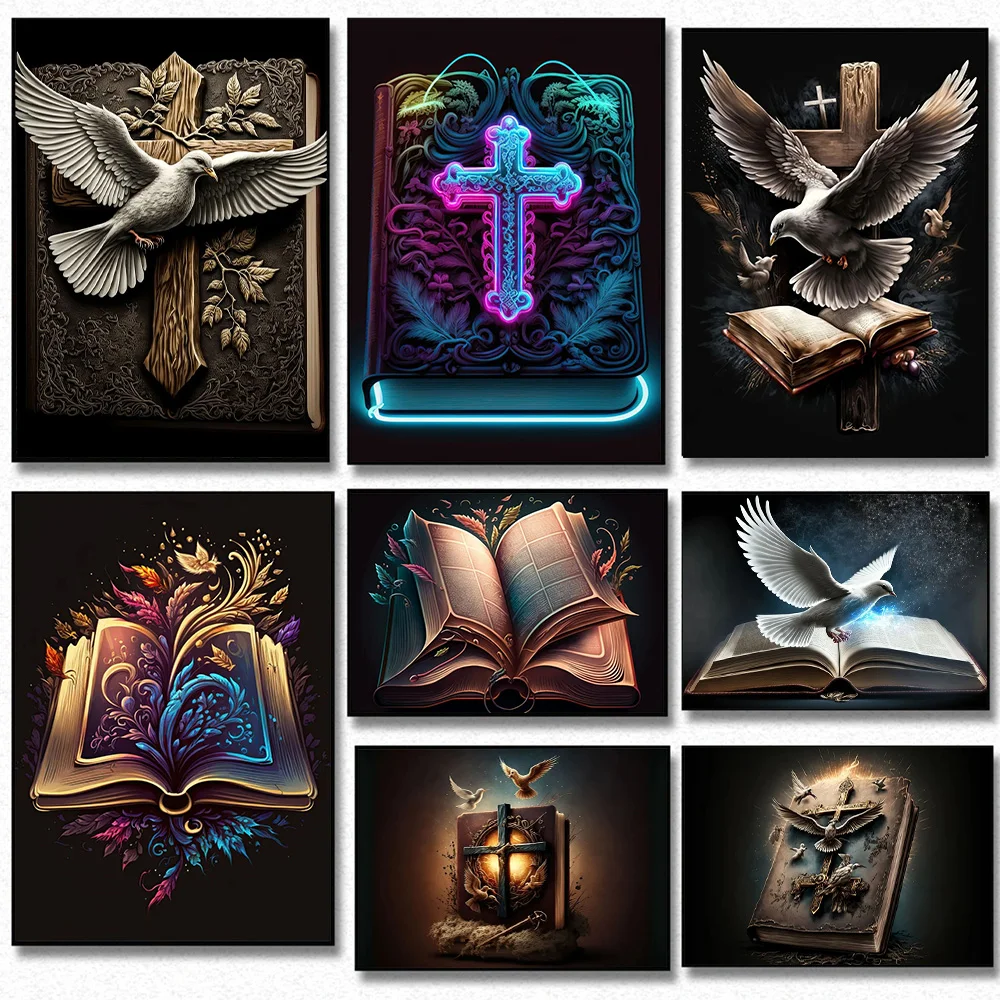 

Cross Bible Christian Art Poster Prints For Living Room Home Decor Religious Belief Dove of Peace Canvas Painting Wall Art