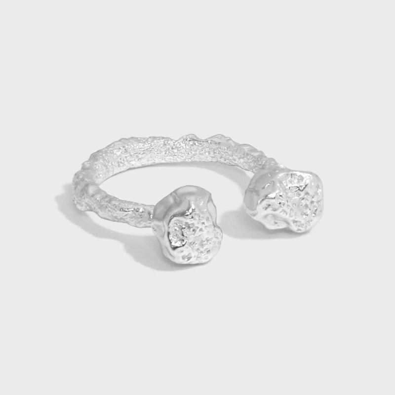 Fine S925 Sterling Silver Ring for Women Double Bones Style Rings Irregular Texture Design Fashion Jewelry Lady Party Gift 483#