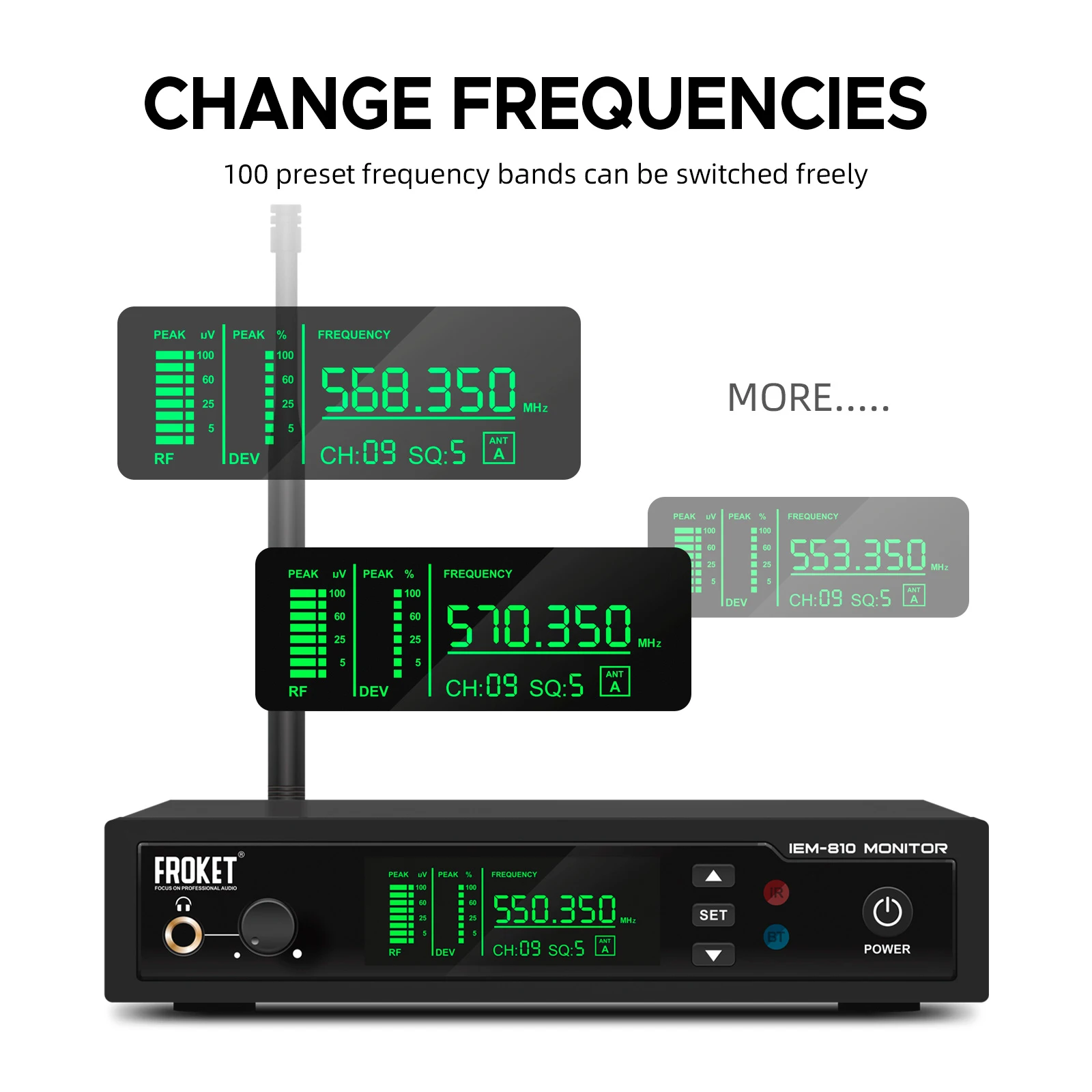 IEM-810 Mono Wireless In-Ear Monitor System UHF Bluetooth 5.0 100 meters 530-580 MHZ for stage performances
