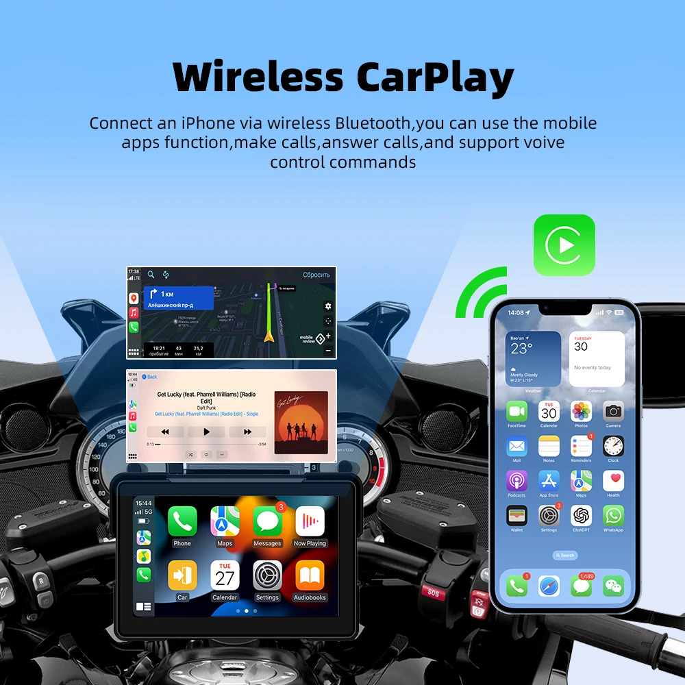 EKIY 7 인치 Carplay 오토바이 휴대용 무선 CarPlay 안드로이드 자동 화면 미러링 화면 오토바이 네비게이션