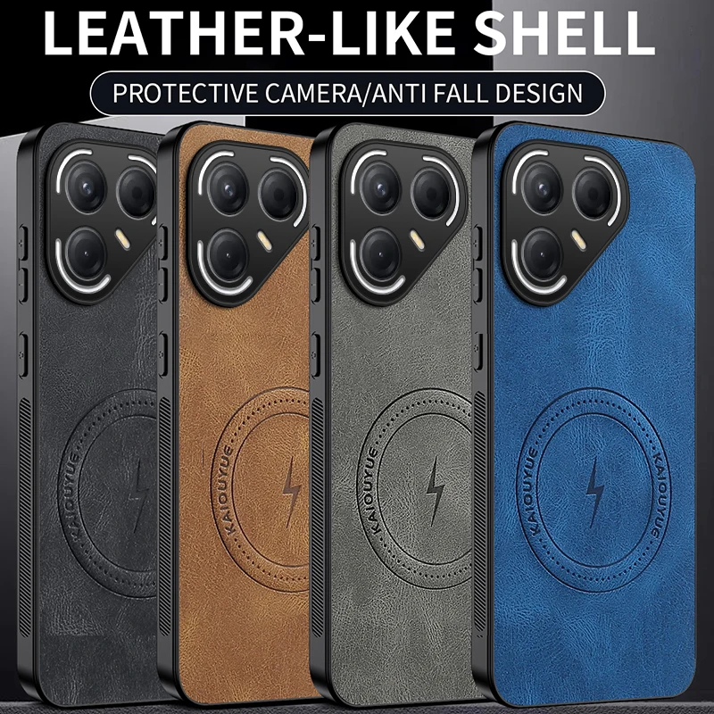 Tecno Pova 7 Pro: Stylish Leather Shockproof MagSafe-Compatible Phone Case with Ultra Magnetic Wireless Charging Cover