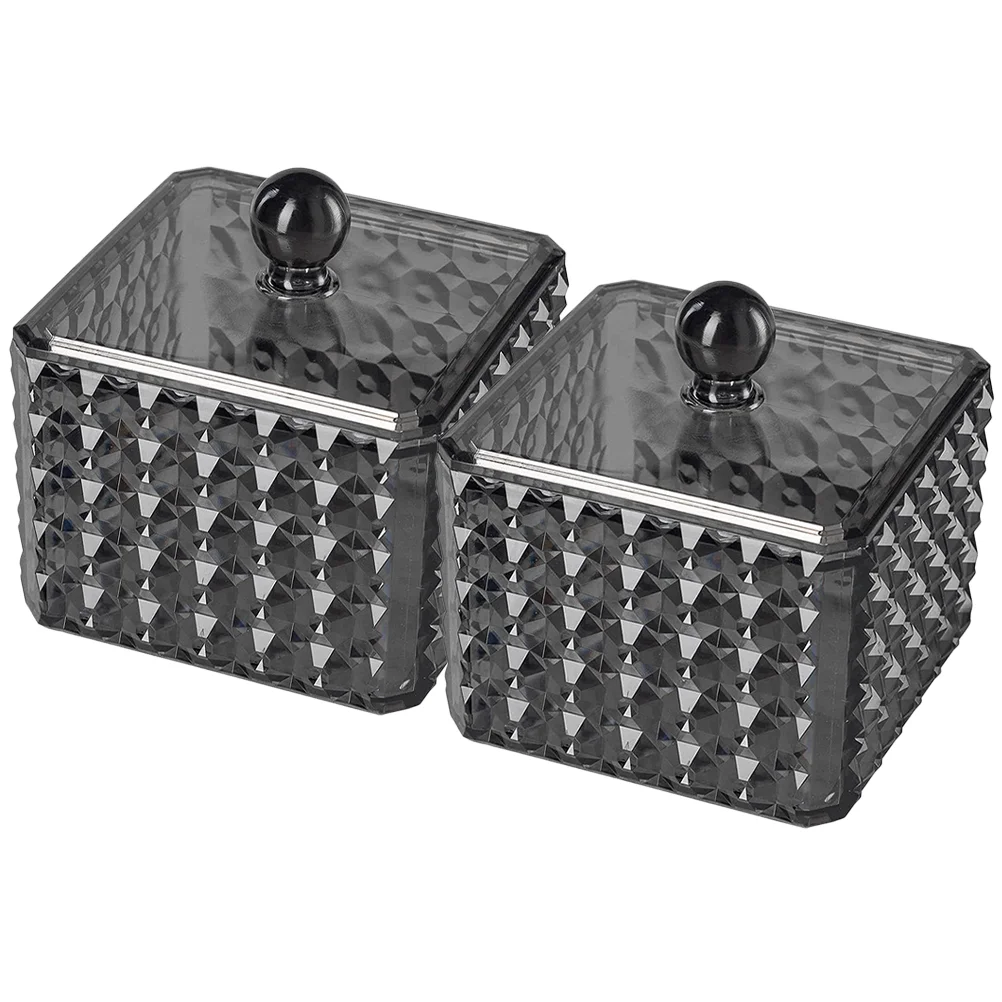 

2 Pcs Black Dressers Ornament Storage Box Makeup Vanity Organizer Accessories Cotton Swabs Case Holder Pad Container