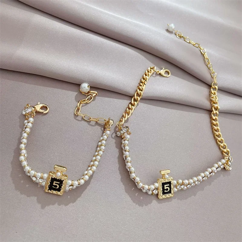 Fashion Bottle Pearl No. 5 Choker Necklaces For Woman Crystal Layered Short  Chain Necklace Luxury Brand