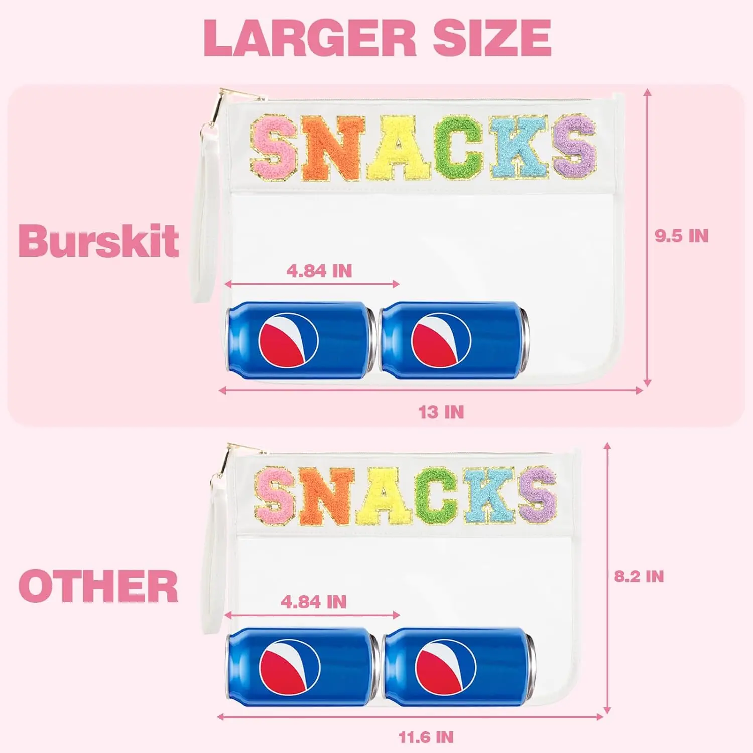 Clear Zipper Pouch for Travel Snacks Bag Nylon Clear Cosmetic Bag Makeup Travel Bag for Women with Glitter Patch Letters 3