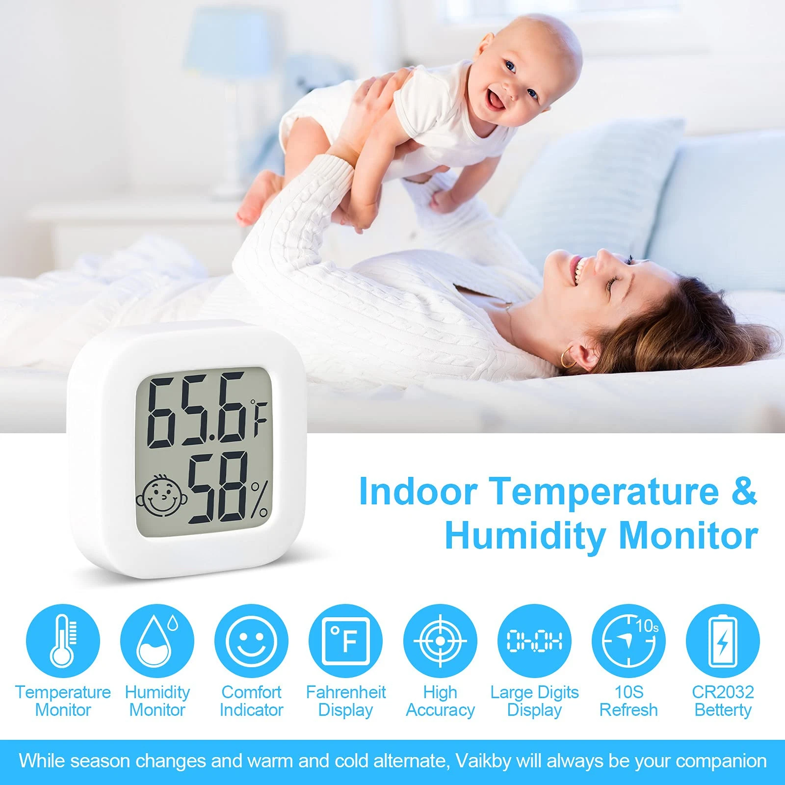 2 Pcs Indoor Thermometer, Small High Accuracy Digital Hygrometer Thermometer,  Temperature Monitor And Humidity Meter Comfort Level Indicator For Offic