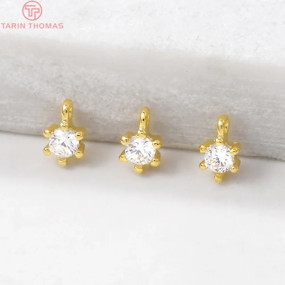 

(1188)6PCS 3x6.5MM Hole 1MM 24K Gold Color Plated Brass with Zircon Round Charms Pendants High Quality Diy Jewelry Accessories