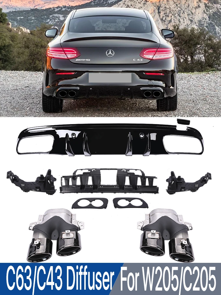 

C63 C43 Style Rear Diffuser With Exhaust Endtips For Mercedes Benz AMG C Class W205 C205 Sedan Coupe Wagon Sport 2015-2022 C180