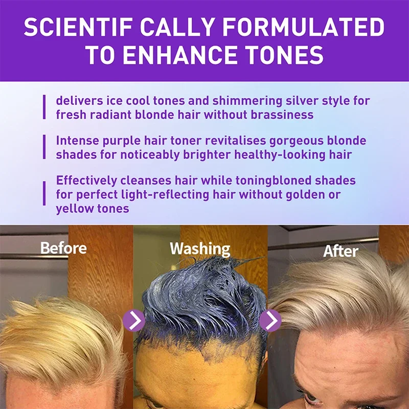30ML Gray Color Fixing Hair Dye Shampoo Cover Gray Hair Fade Yellow After Bleach Hair Shampoo Non-irritating Purple Shampoo 4