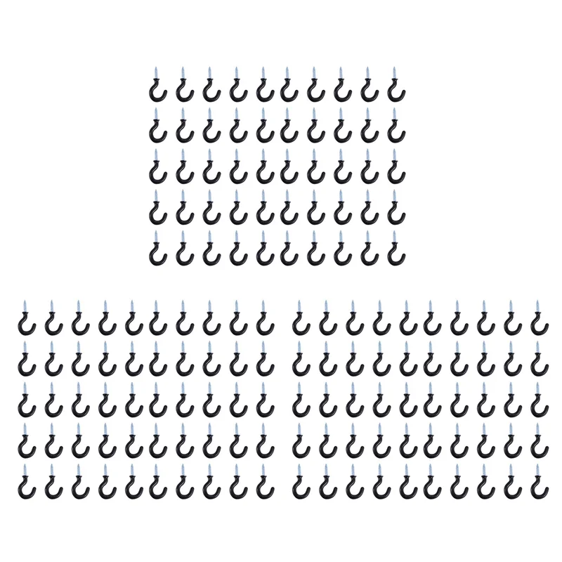 Y17A 150 Pcs 1.1 Inch Cup Mug Hooks Shouldered Metal Screw-In Plastic Coated Hanging Black