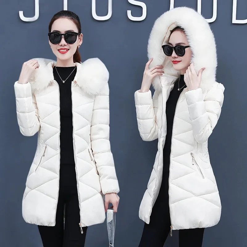 

2023 New Women Loose Cotton Coat Korean Hooded Fur Collar Cotton Padded Jacket Warm Thick Winter Jacket Women Outwear Basic Coat