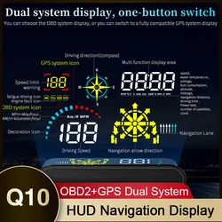 HUD Q10 OBD2 Navigation Display GPS Car Head Up Diaplay Gauge Speed Water Temperature Digital Speedometer Windshield Projector