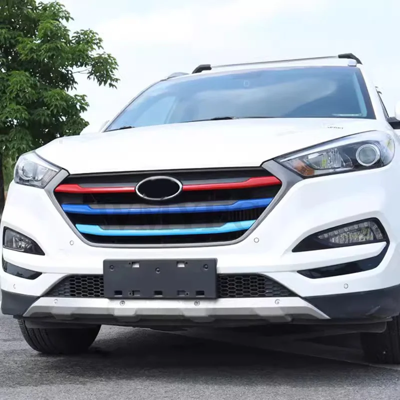 

Car Body Protection Detector ABS Chrome Tricolor Trim Front Up Grid Grill Grille Panel for Hyundai Tucson 2015 2016 2017 2018