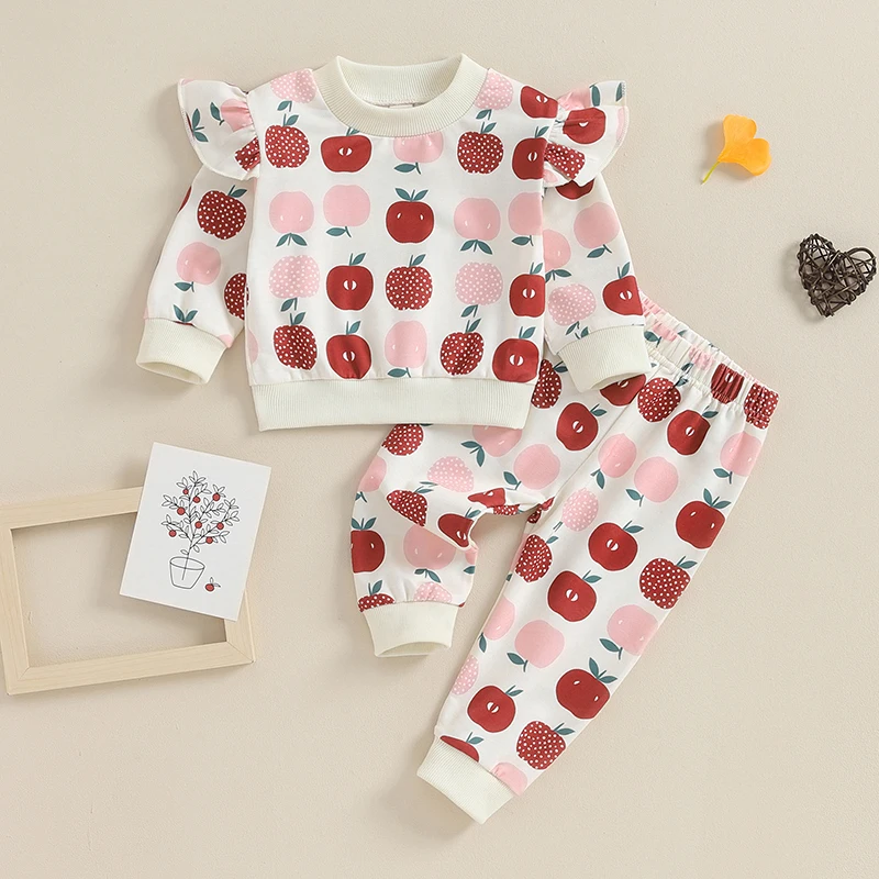 

Spring Autumn Baby Clothing Girl Children Apple Print Sweatshirts Pants Sets Toddler Sports Costume Clothes Kids Tracksuits
