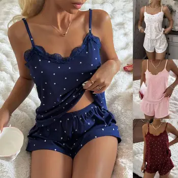 Women's Pajama Suit Suspender Sexy Butterfly Knot Strap Top Shorts Two Piece Set Comfortable Home Wear Spring Summer Sleepwear