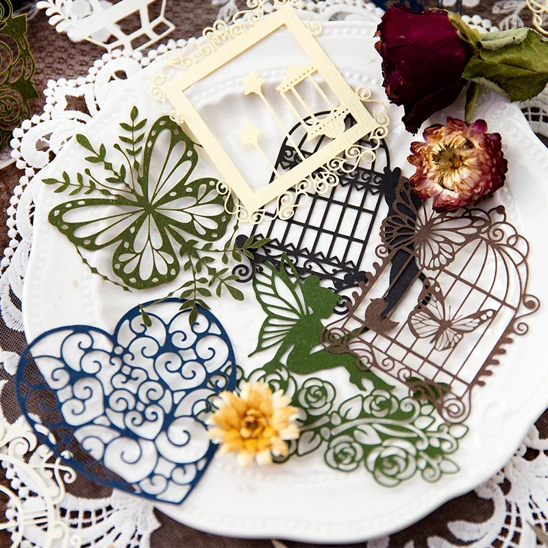 10 pcs/pack Material paper hollowed out decoration artistic handbooks material decoration collage and backing paper 6 kinds 6