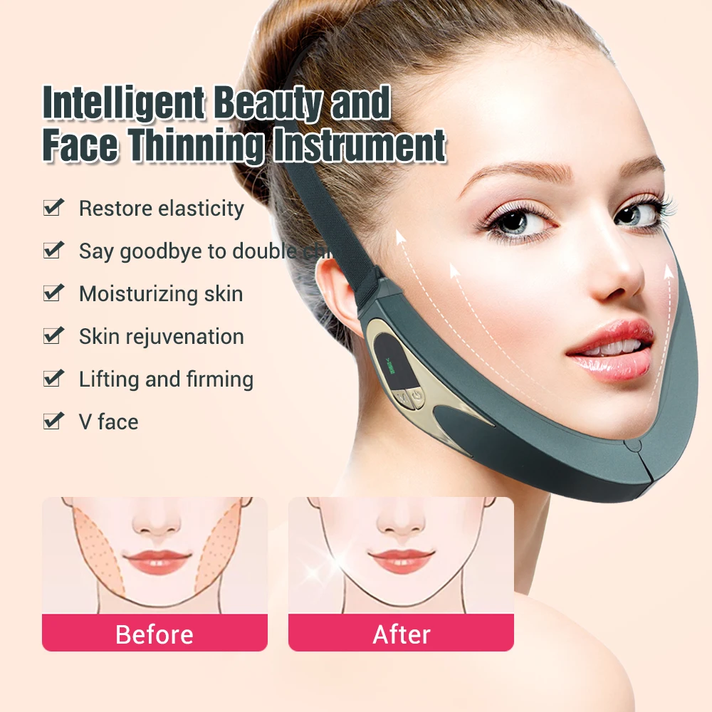 Facial Lifting Device Facial Slimming Vibration Massager Face Heating Double Chin V Shape Lift Belt Face Warm Compress Massager