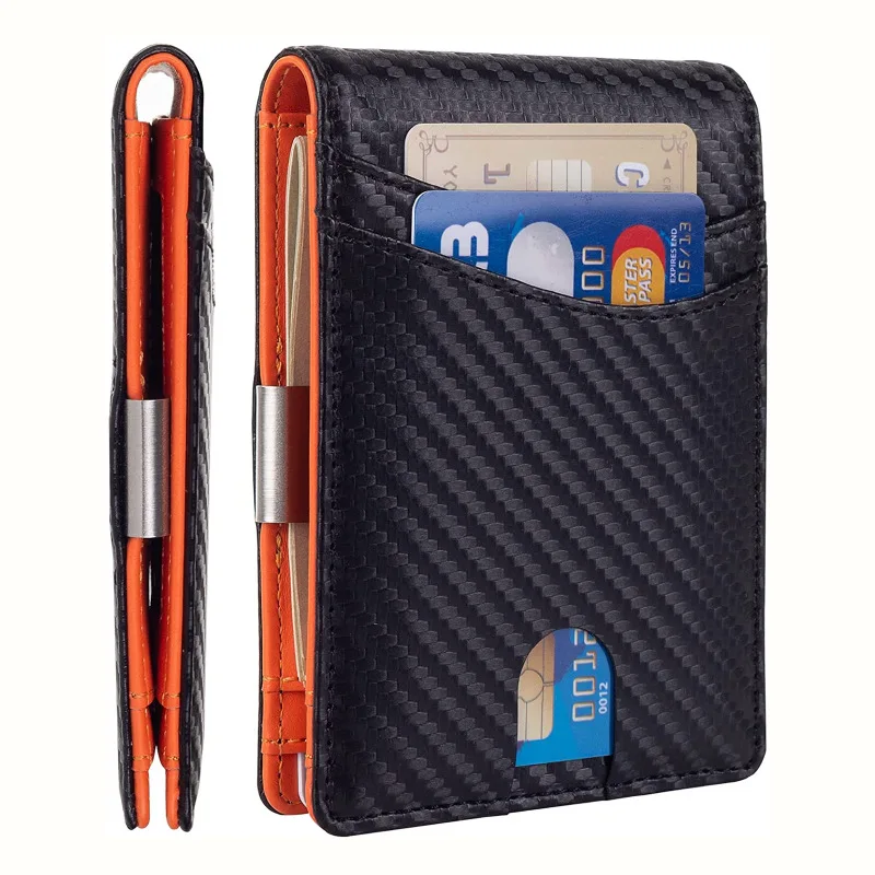 Men Rfid Blocking Wallet Business Slim Money Clip Genuine Leather