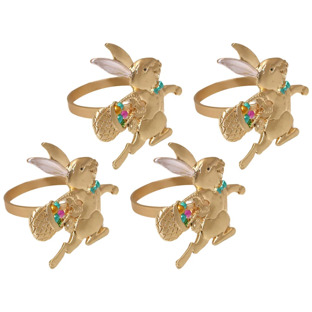 

4pcs Easter Themed Bunny Napkin Holder Napkin Buckle Rabbit Napkin Rings