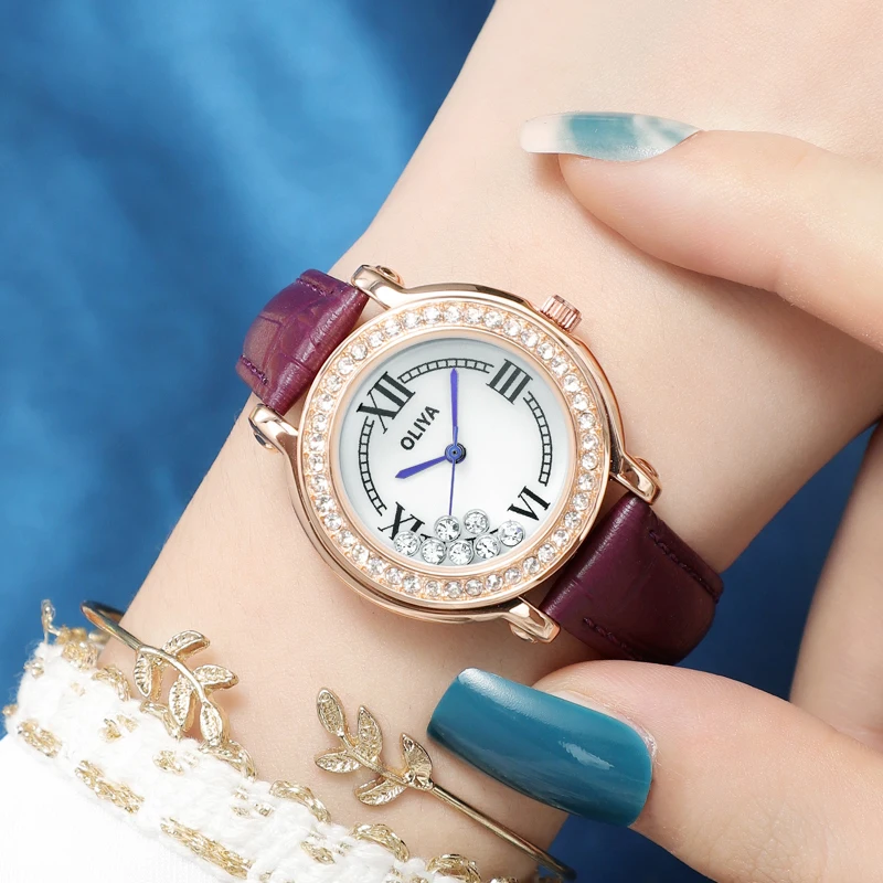 Elegant woman watch steel strap fashion woman glamour rolling shiny diamond blue face student watch zegarek damski reloj muje