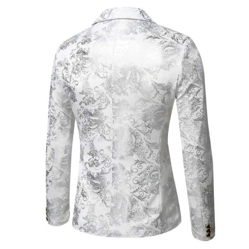 Autumn Men's Slim Fit Casual Silver Stage Performance Suit Printed Jackets Mens Blazer Jacket mens blazer