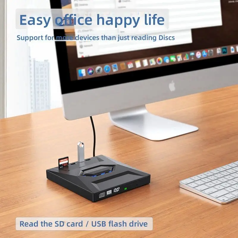 USB 3.0 External Blu-ray Player 7-in-1 Multifunctional CD DVD BD Bluray Burner SD TF Card Reading Function Drive for Laptop PC 5