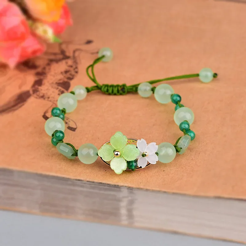 Green-Jade-Flower-Bracelet-Amulet-Amulets-Beads-Jewelry-Talismans-Bangle-Designer-Vintage-Charm-Charms-Natural-Gift