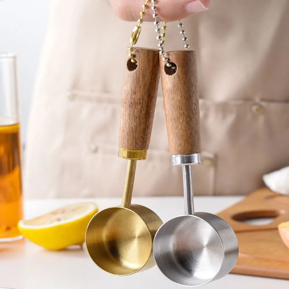 Stainless Steel Measure Spoon with Wood Handle Hangable Measuring Cup Rustproof Flat Bottom 14ml Kitchen Measure Tools kitchen measuring spoons measuring spoon set