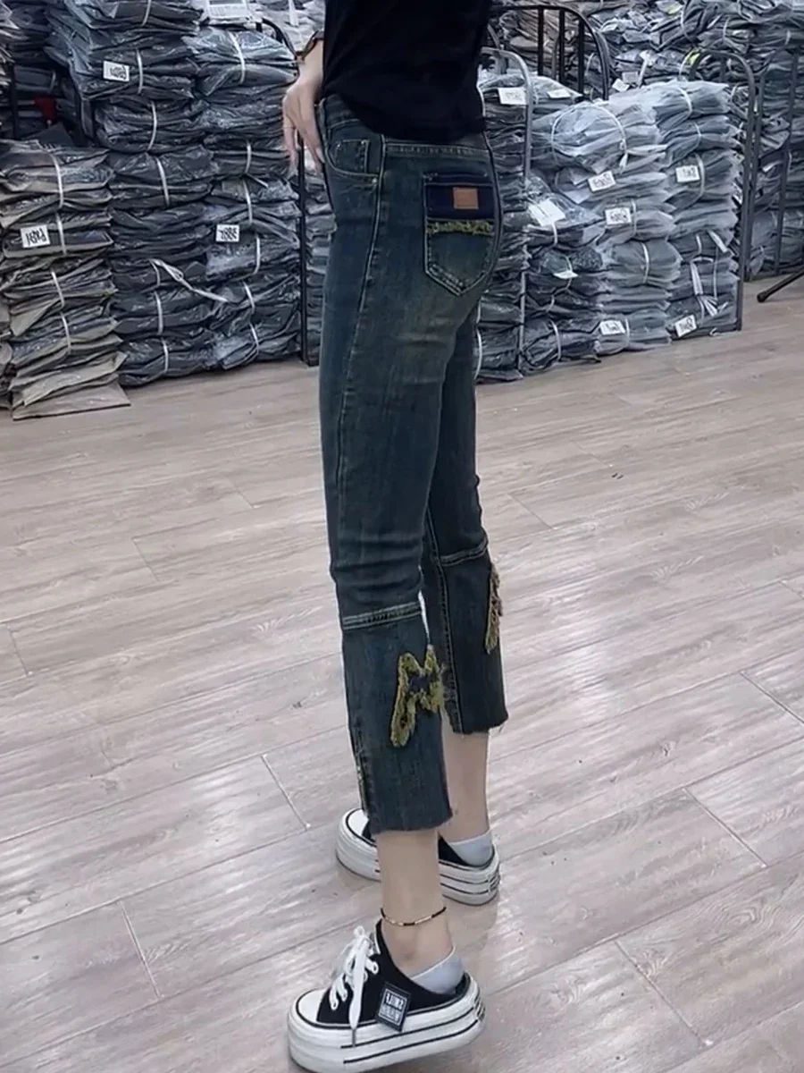 

Women's Jeans Large Size Nine Straight Pants Children 2023 Spring And Autumn New High-waisted Lean Stretch Pants Fashion Y2k