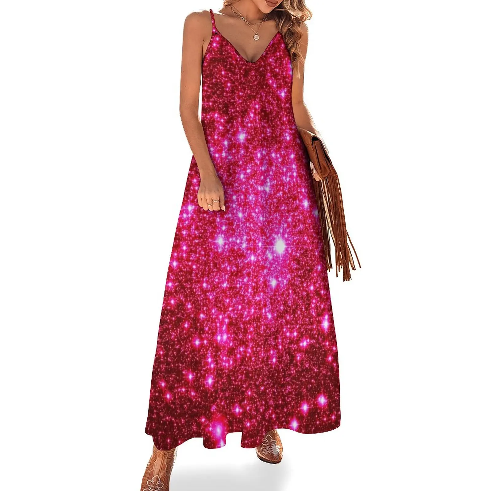 

Galaxy Sparkle Stars Hot Pink Sleeveless Dress prom dress cocktail dresses dress summer