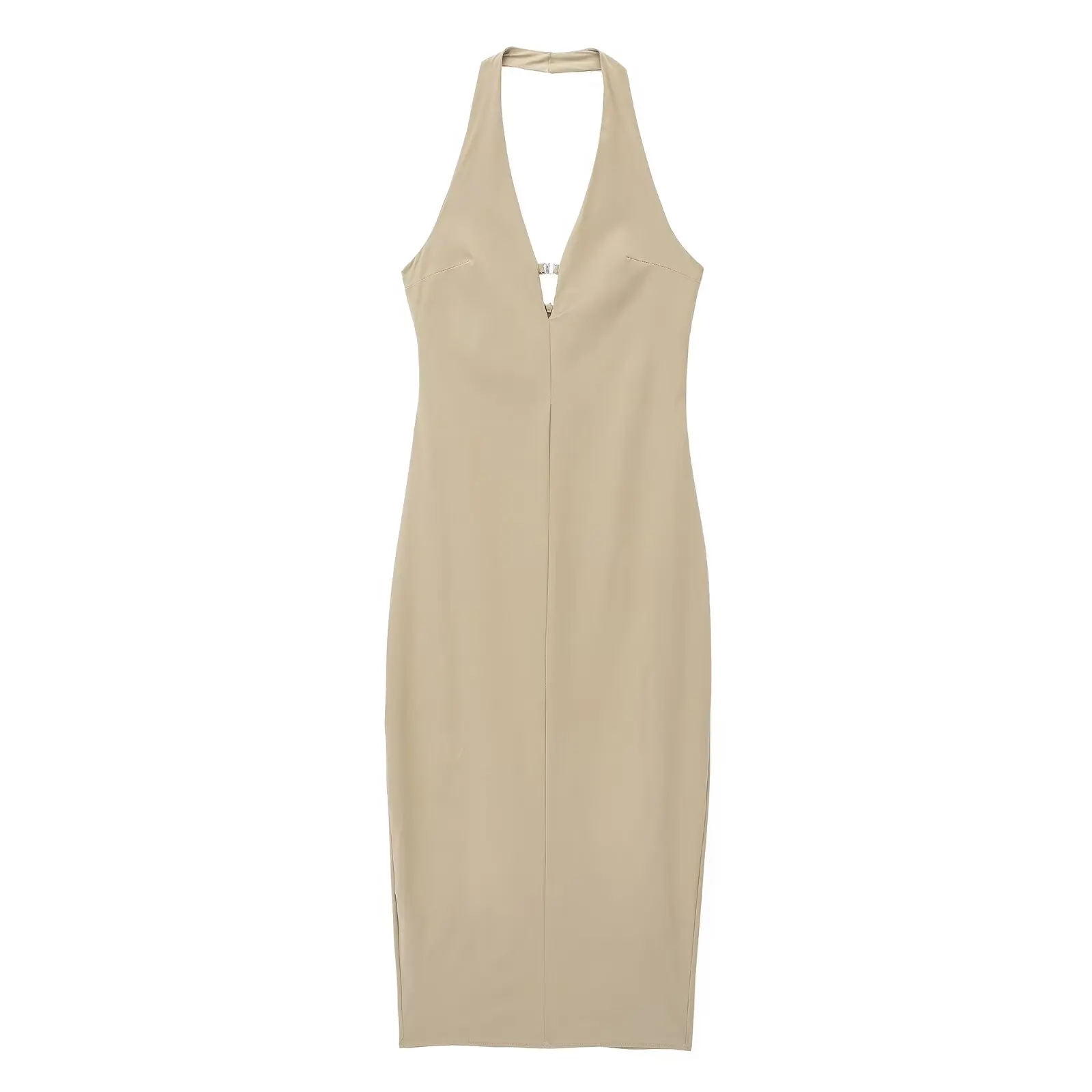 

Women's Summer New Fashion Sleeveless Elastic Slim Fit Hanging Neck Midi Dress Retro Backless Zipper Women's Dress Mujer