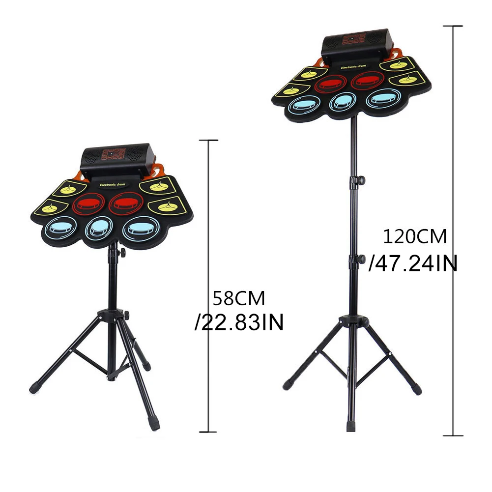 Electronic Drum Set With Stand 9-Pads Portable Drum Kit With Sticks And Pedal Dual Bluetooth Electric Set For Kid And Adult