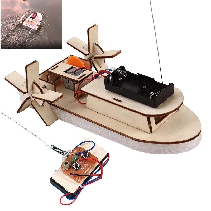 Kids Diy Wireless Wooden Rc Boat Model 