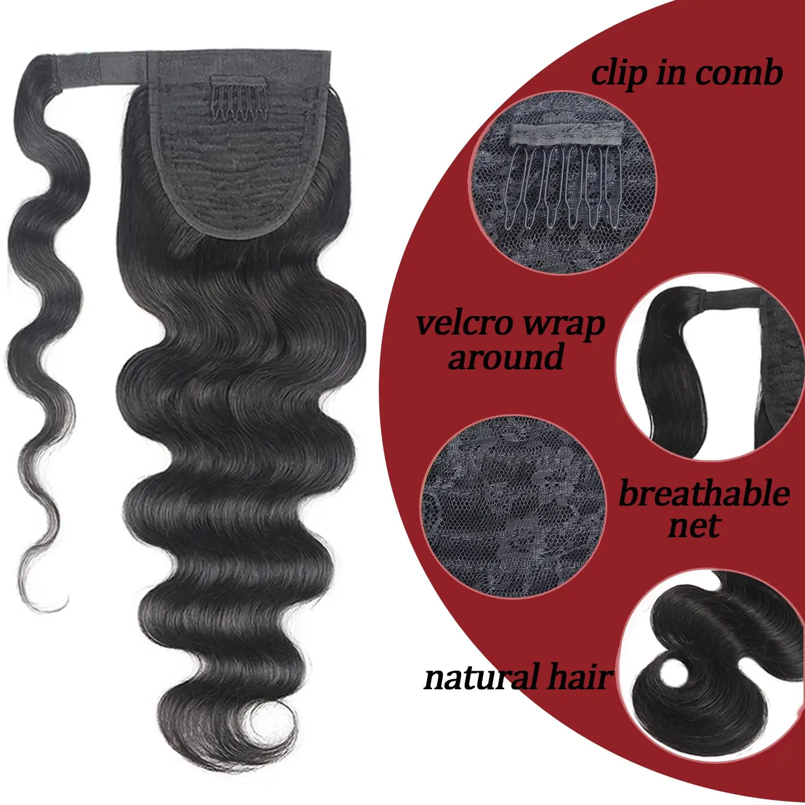 곱슬곱슬한 버마산 딥 워터 컬리 랩 어라운드 드로스트링 포니테일 인모 헤어 익스텐션 포니테일 클립인 익스텐션 포니테일