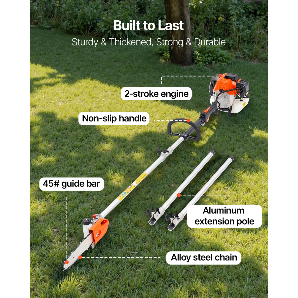 SucceBuy Gas Pole Saw 2Stroke Gas Powered Pole Saws w/Cutting Bar Cordless w/Rotatable Head Extendable for Tree Trimming Pruning — view 6
