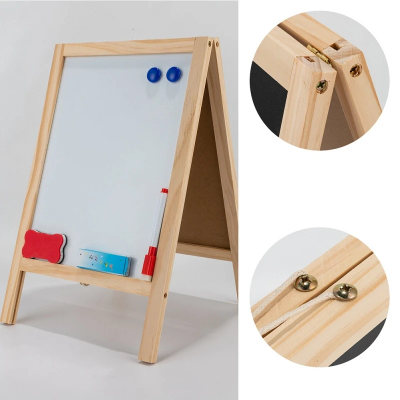Wooden Double-Sided Foldable Easel Blackboard and magnetic white board 2