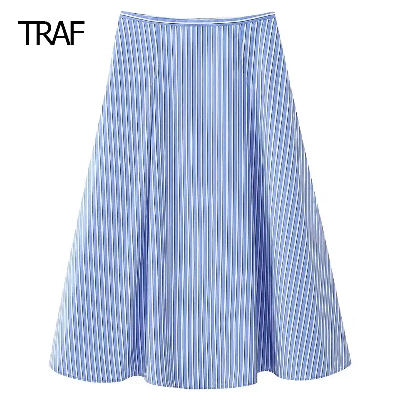 

TRAF Mid Waist Long Skirt Women's Skirt Spring Summer 2024 Midi Striped Skirt Korean Reviews Clothes Y2k Skirt Trending Fashion