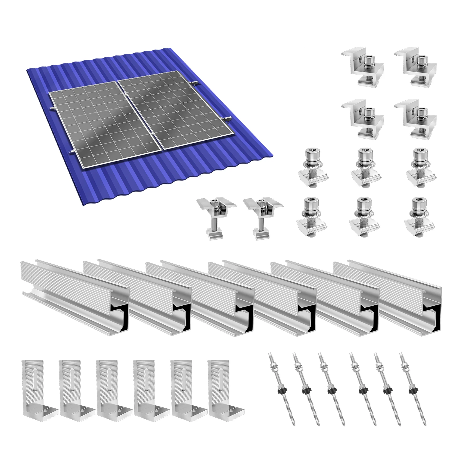 Supporto Per Pannello Solare, Palo Solare, 12 Clip Terminali Regolabili Per Pannello Solare In Alluminio Da 35 Mm 96866042
